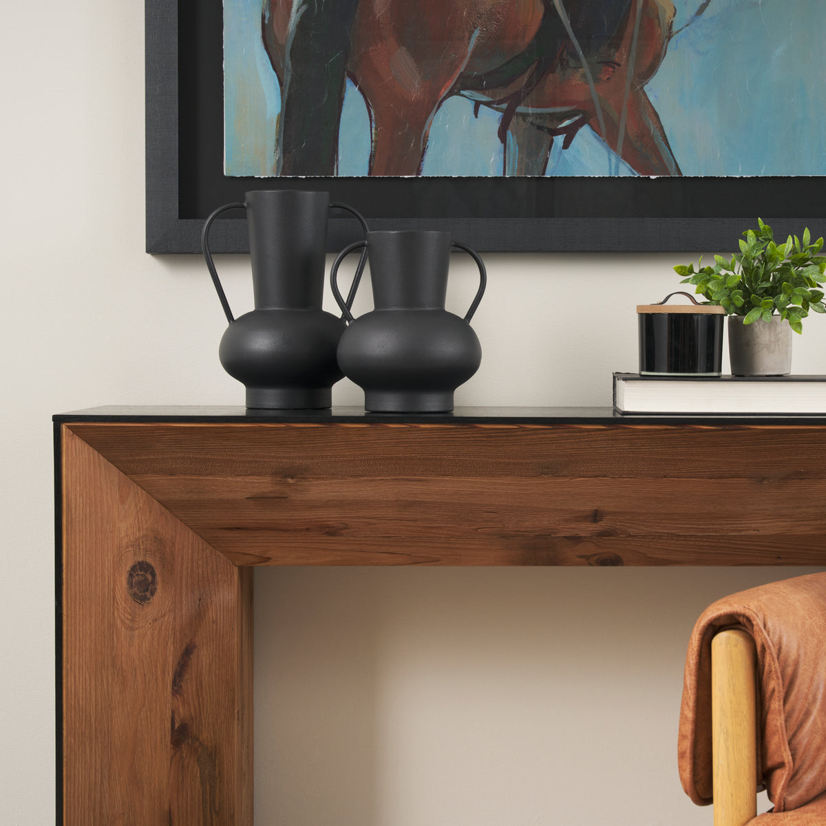 Tasya Large Matte Black w/ Handles Metal Vase-Vase-DECOROLALA