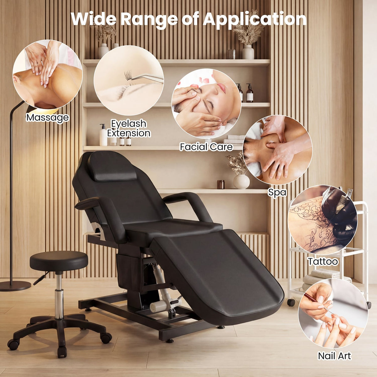Tattoo Chair for Client Esthetician with Hydraulic Stool-Black-Massage & Relaxation Products-DECOROLALA