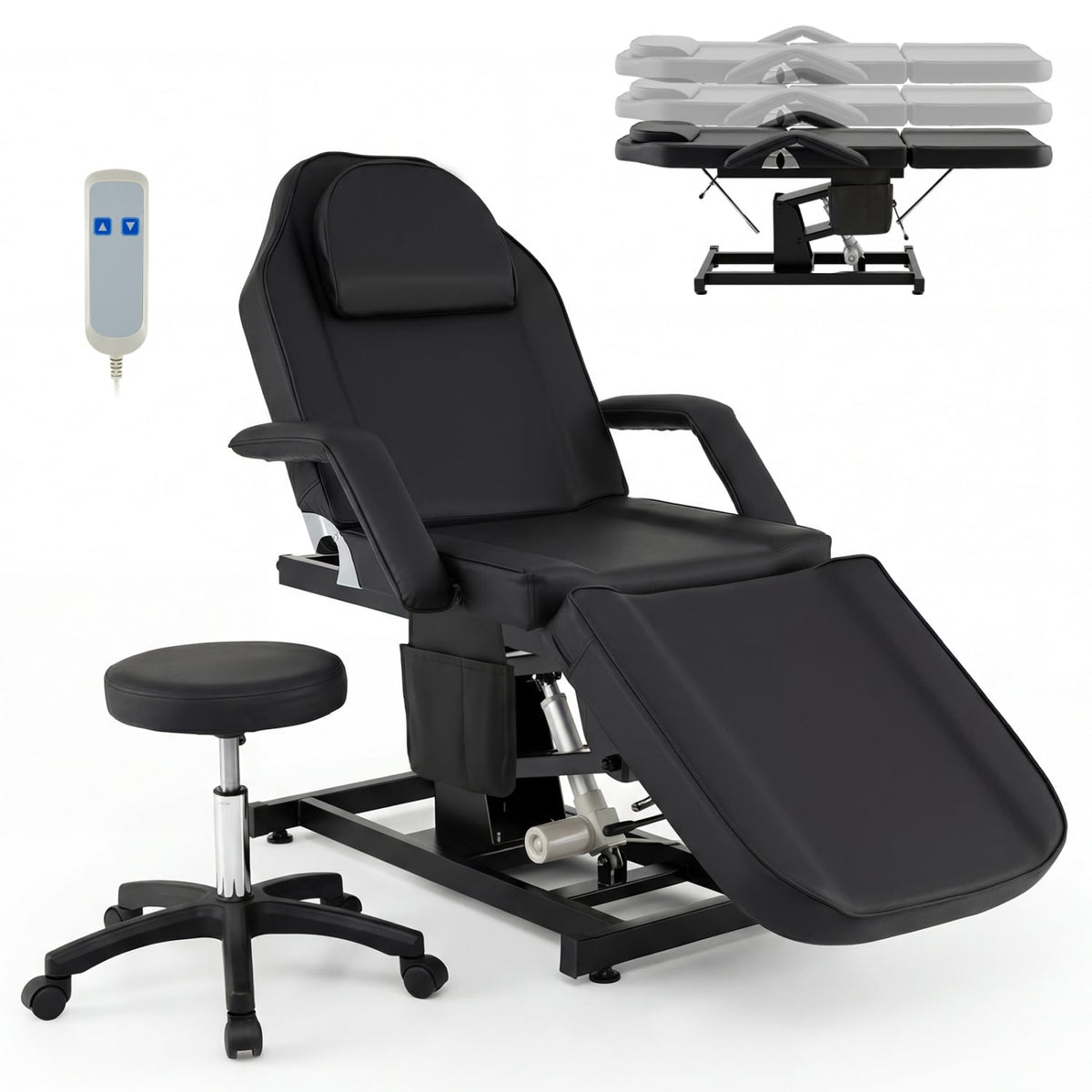 Tattoo Chair for Client Esthetician with Hydraulic Stool-Black-Massage & Relaxation Products-DECOROLALA