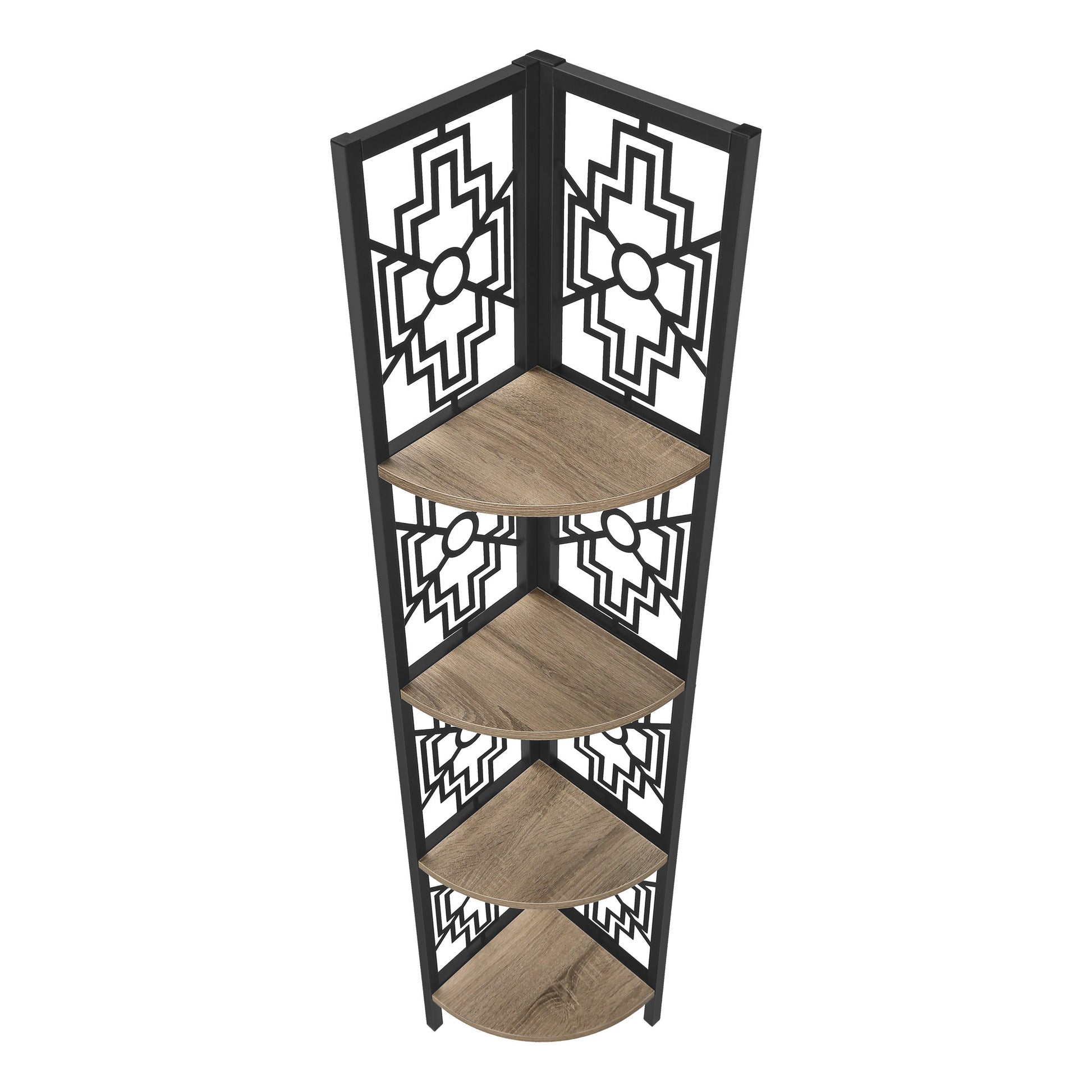 Taupe Metal Four Tier Corner Bookcase-Bookcases-DECOROLALA