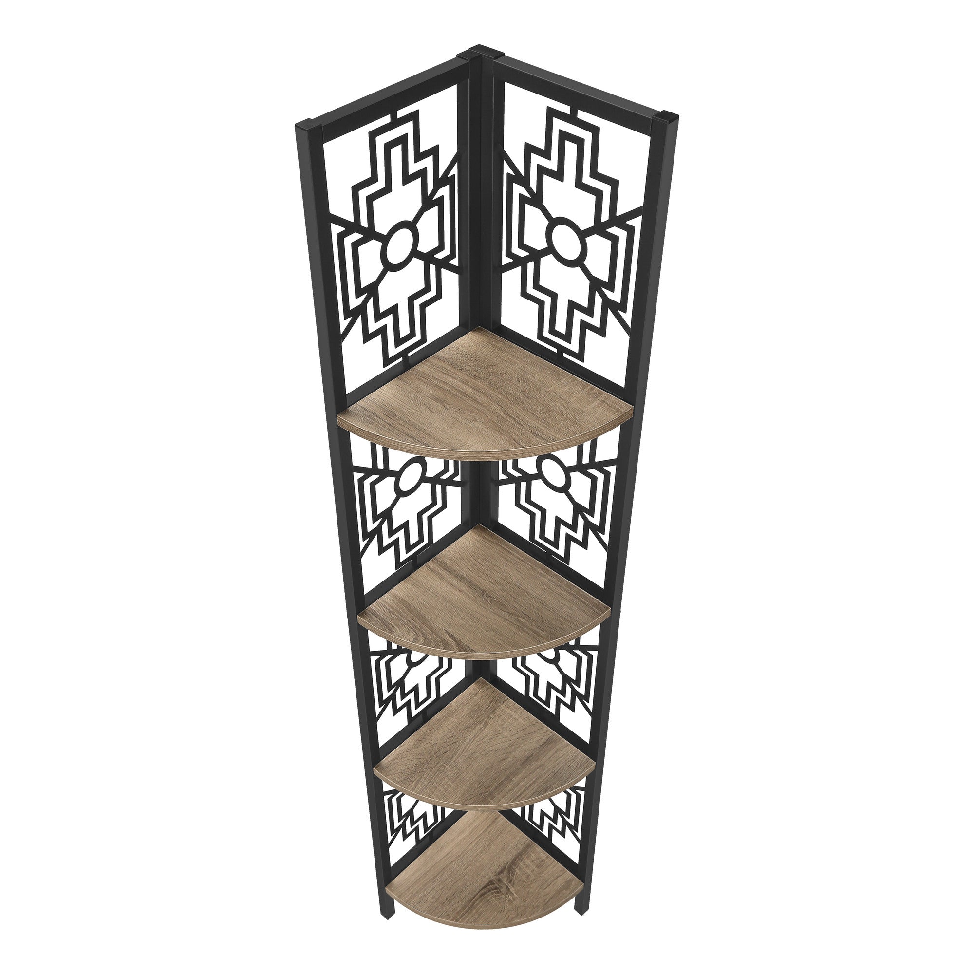 Taupe Metal Four Tier Corner Bookcase-Bookcases-DECOROLALA
