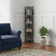 Taupe Metal Four Tier Corner Bookcase-Bookcases-DECOROLALA