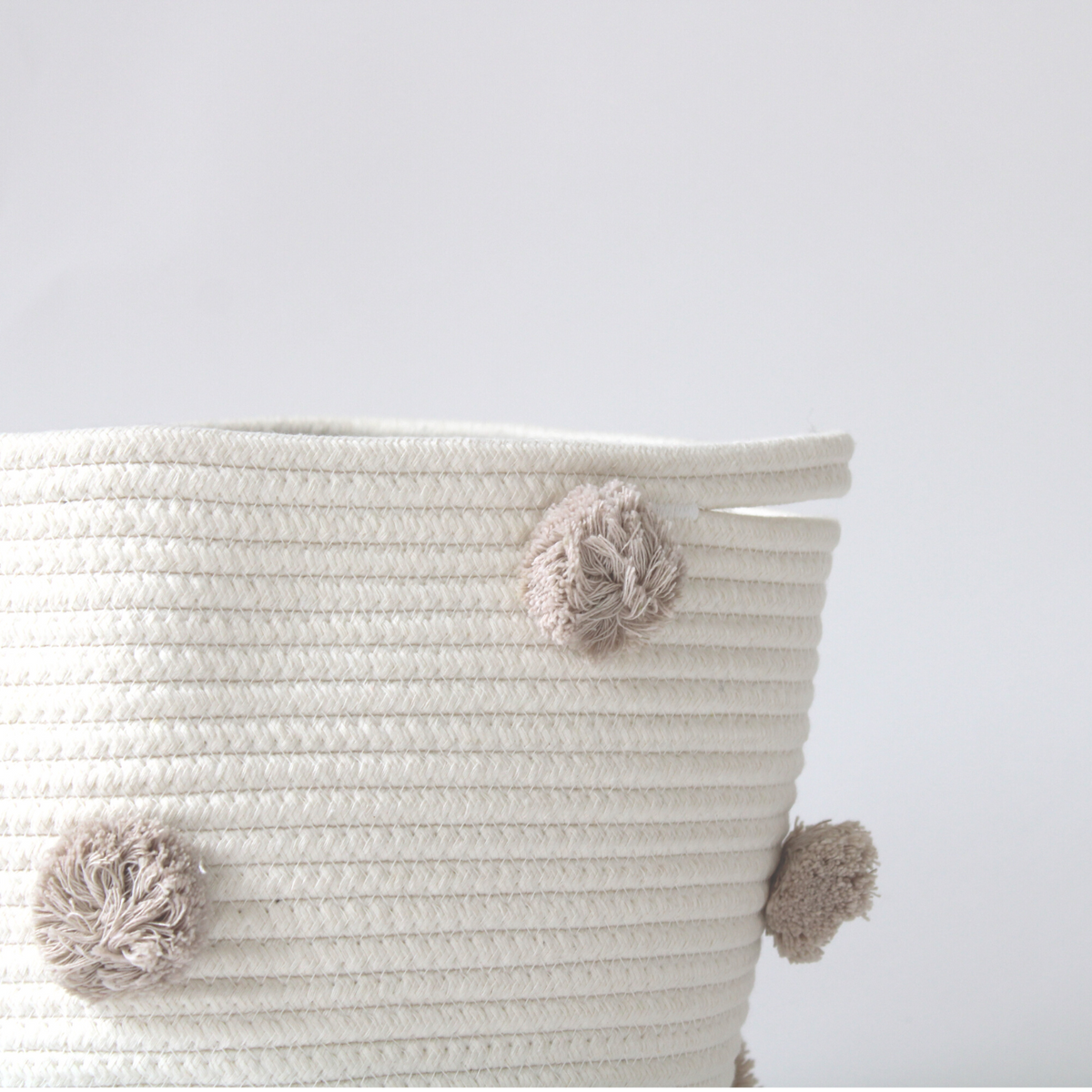 Taupe Pom Basket - Medium-Baskets-DECOROLALA