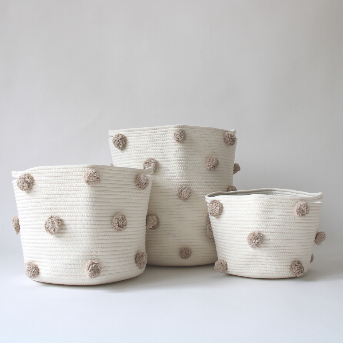 Taupe Pom Basket - Medium-Baskets-DECOROLALA