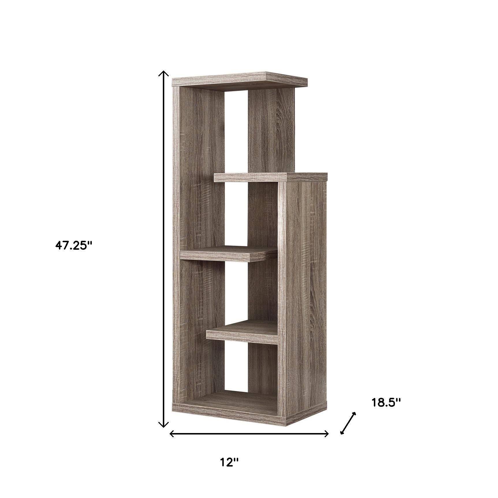 Taupe Wood Five Tier Etagere Bookcase-Bookcases-DECOROLALA