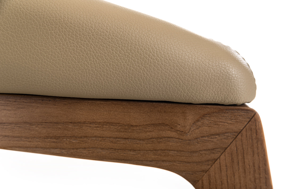 Taupe and Brown Upholstered Faux Leather Curved Back Dining Arm Chair-Dining Chairs-DECOROLALA