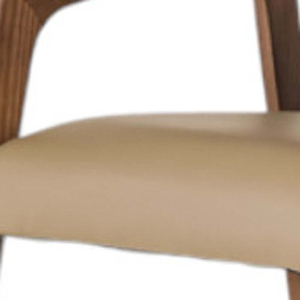 Taupe and Brown Upholstered Faux Leather Curved Back Dining Arm Chair-Dining Chairs-DECOROLALA