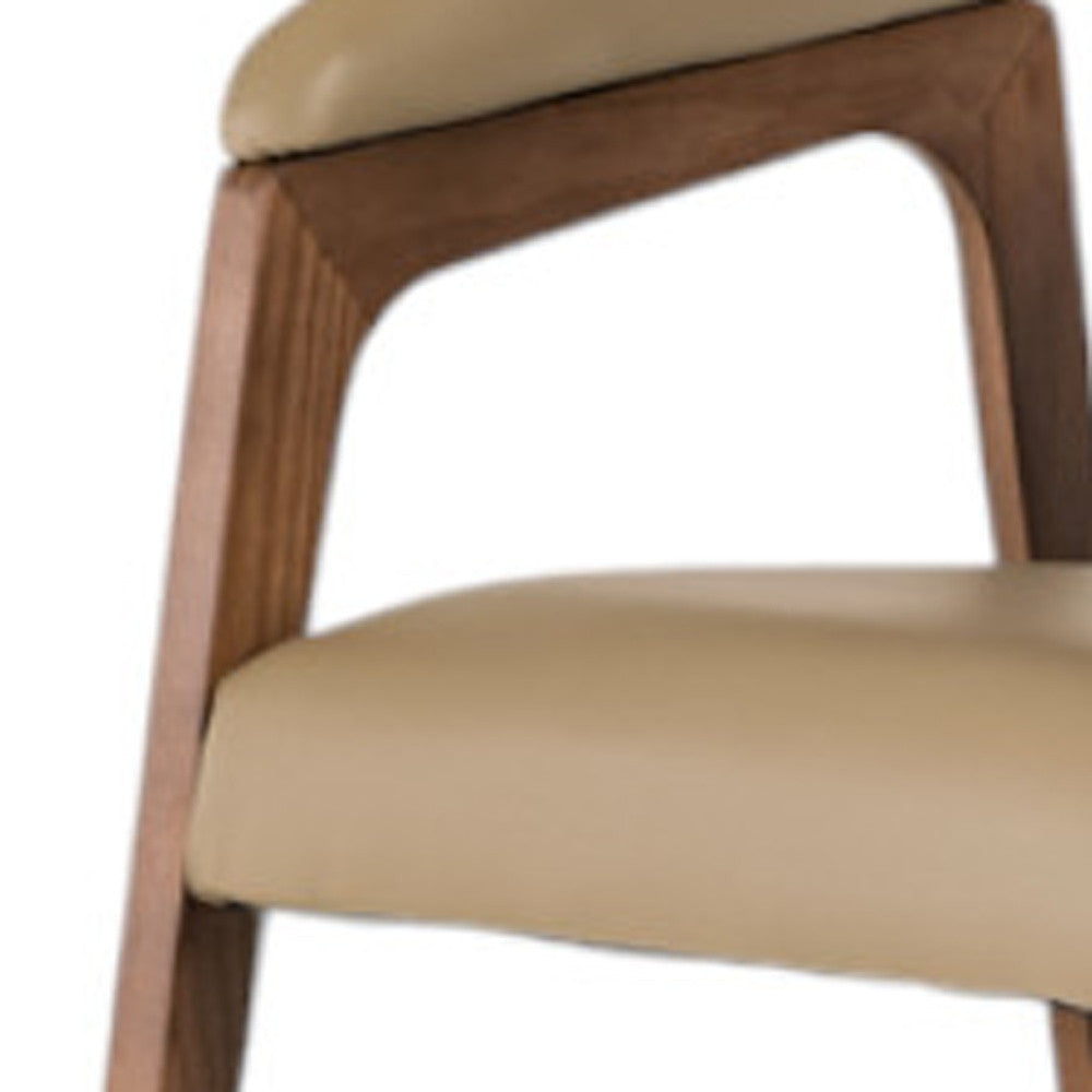 Taupe and Brown Upholstered Faux Leather Curved Back Dining Arm Chair-Dining Chairs-DECOROLALA