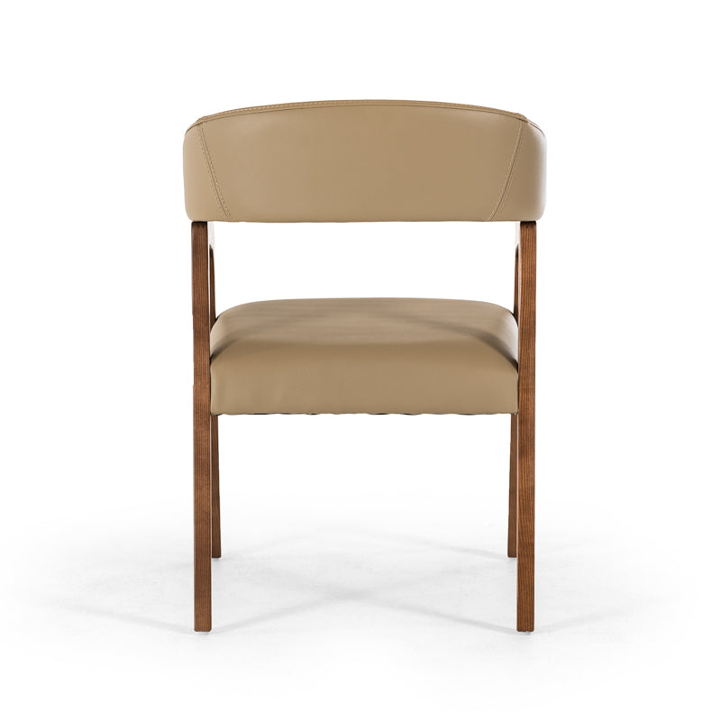 Taupe and Brown Upholstered Faux Leather Curved Back Dining Arm Chair-Dining Chairs-DECOROLALA