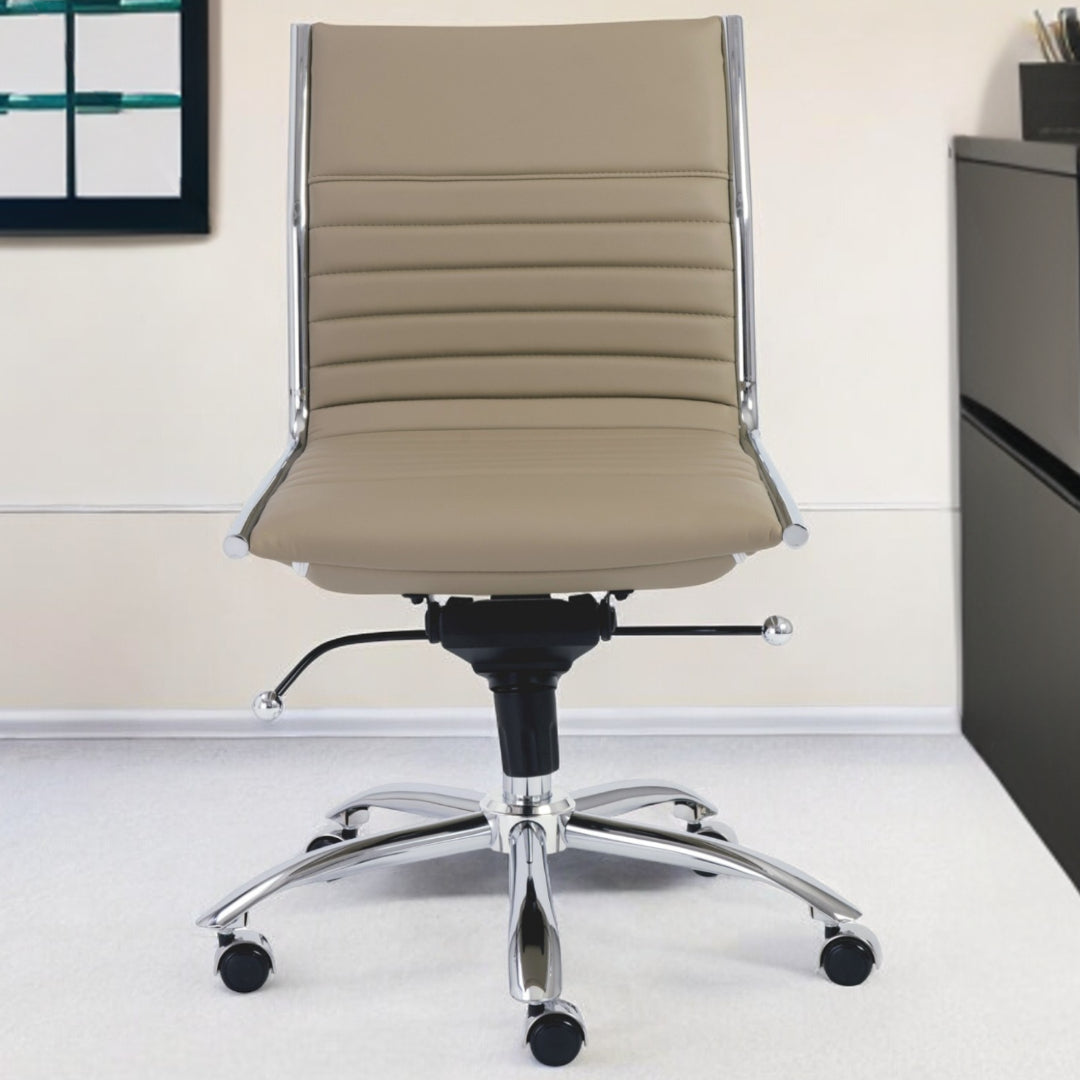 Taupe and Silver Adjustable Swivel Faux Leather Rolling Conference Office Chair-Office Chairs-DECOROLALA