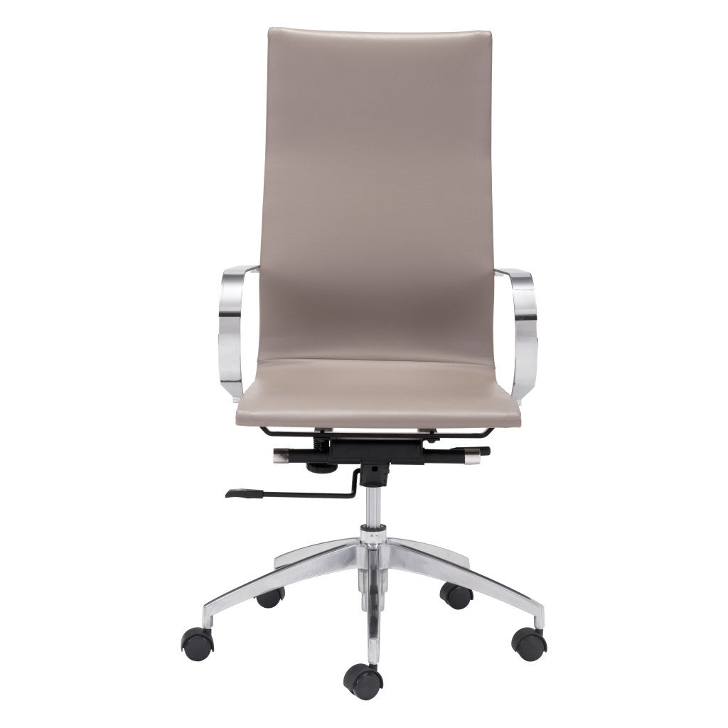 Taupe and Silver Adjustable Swivel Faux Leather Rolling Conference Office Chair-Office Chairs-DECOROLALA