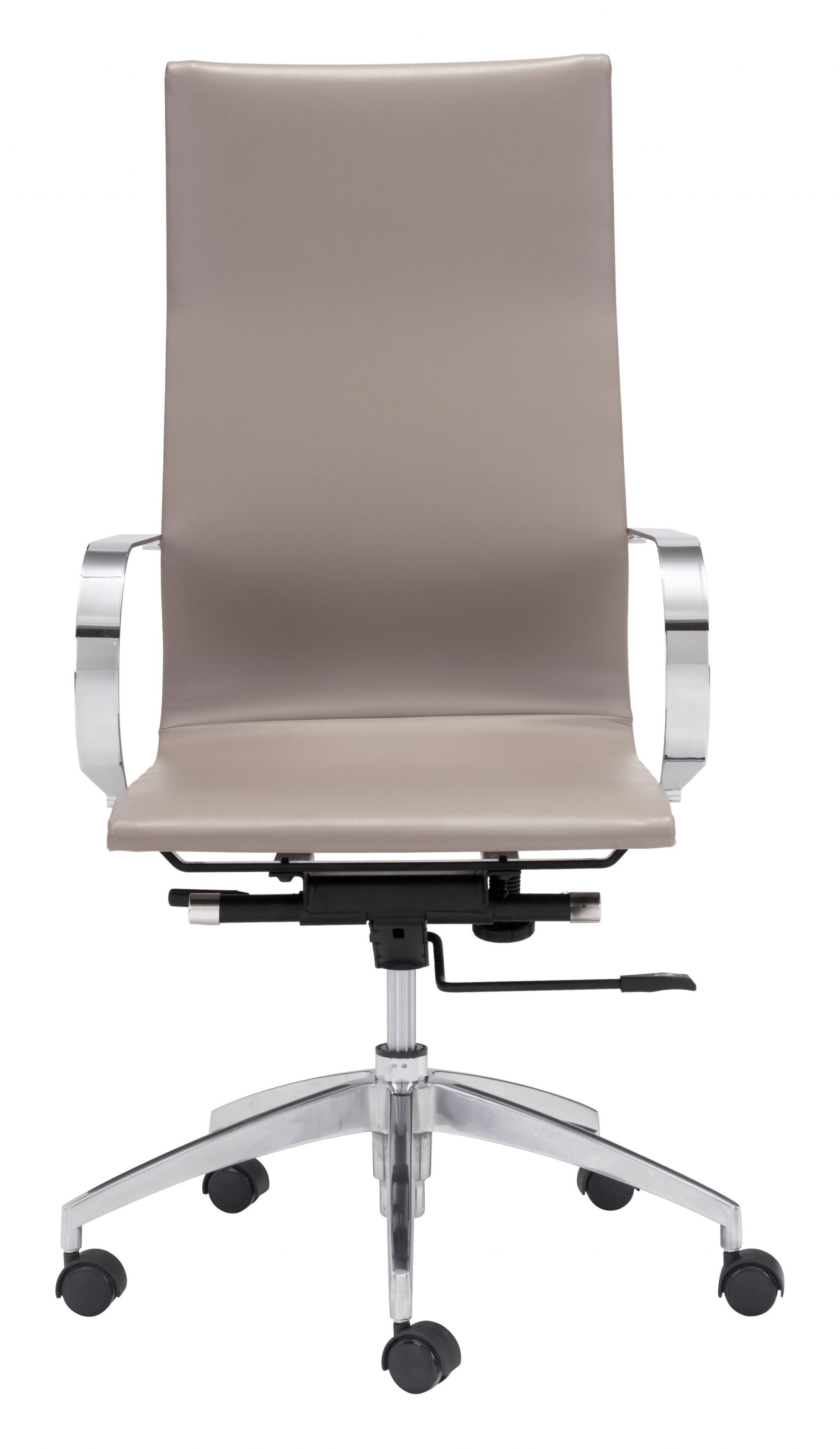 Taupe and Silver Adjustable Swivel Faux Leather Rolling Conference Office Chair-Office Chairs-DECOROLALA