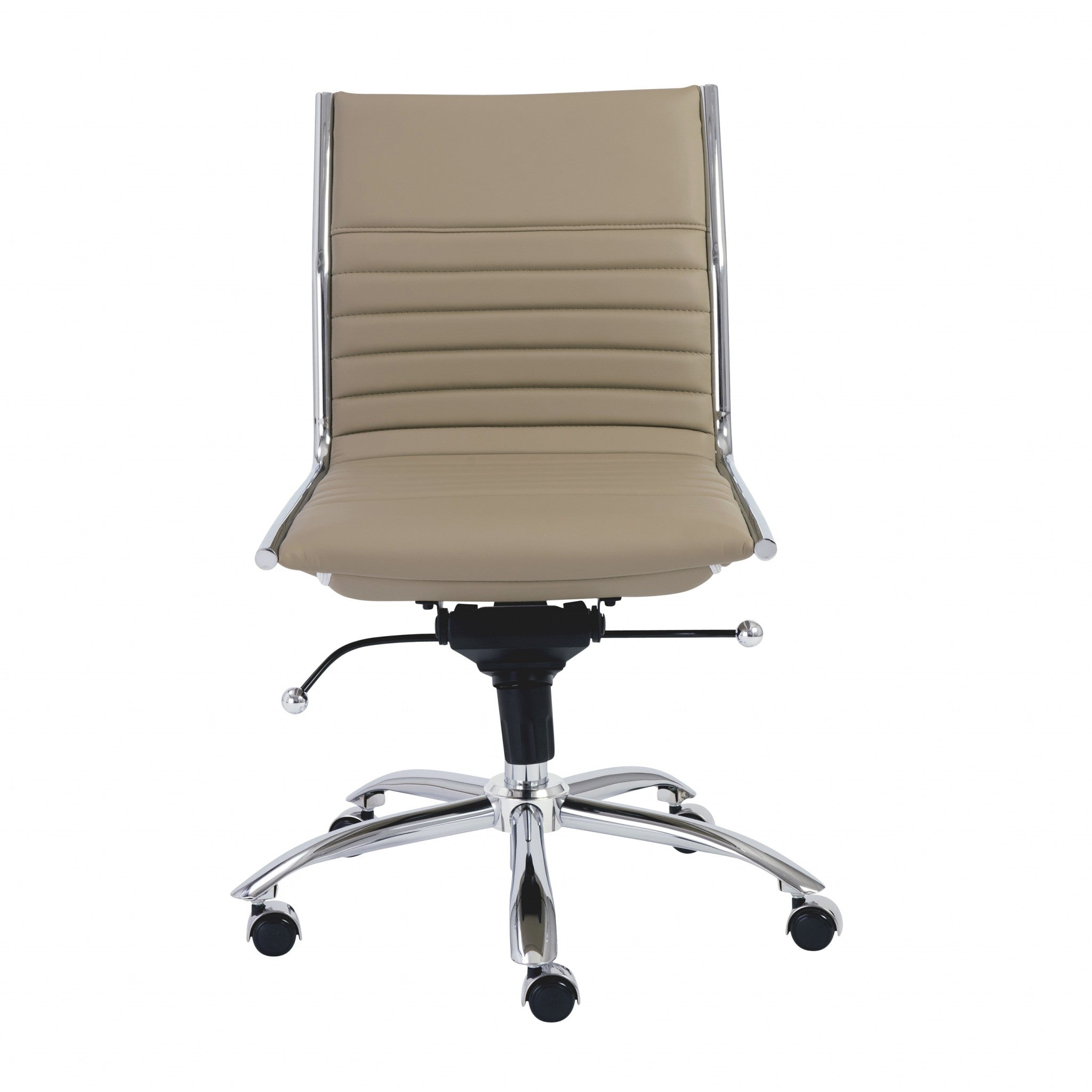 Taupe and Silver Adjustable Swivel Faux Leather Rolling Conference Office Chair-Office Chairs-DECOROLALA