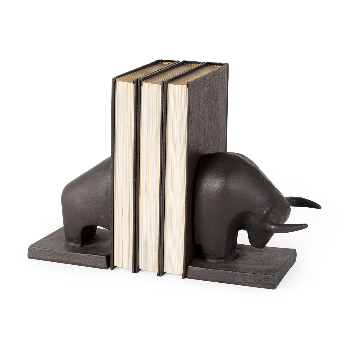 Tauro III (Set of 2) 10L x 5W Black Cast Aluminum Raging Bull Bookends-Bookends-DECOROLALA