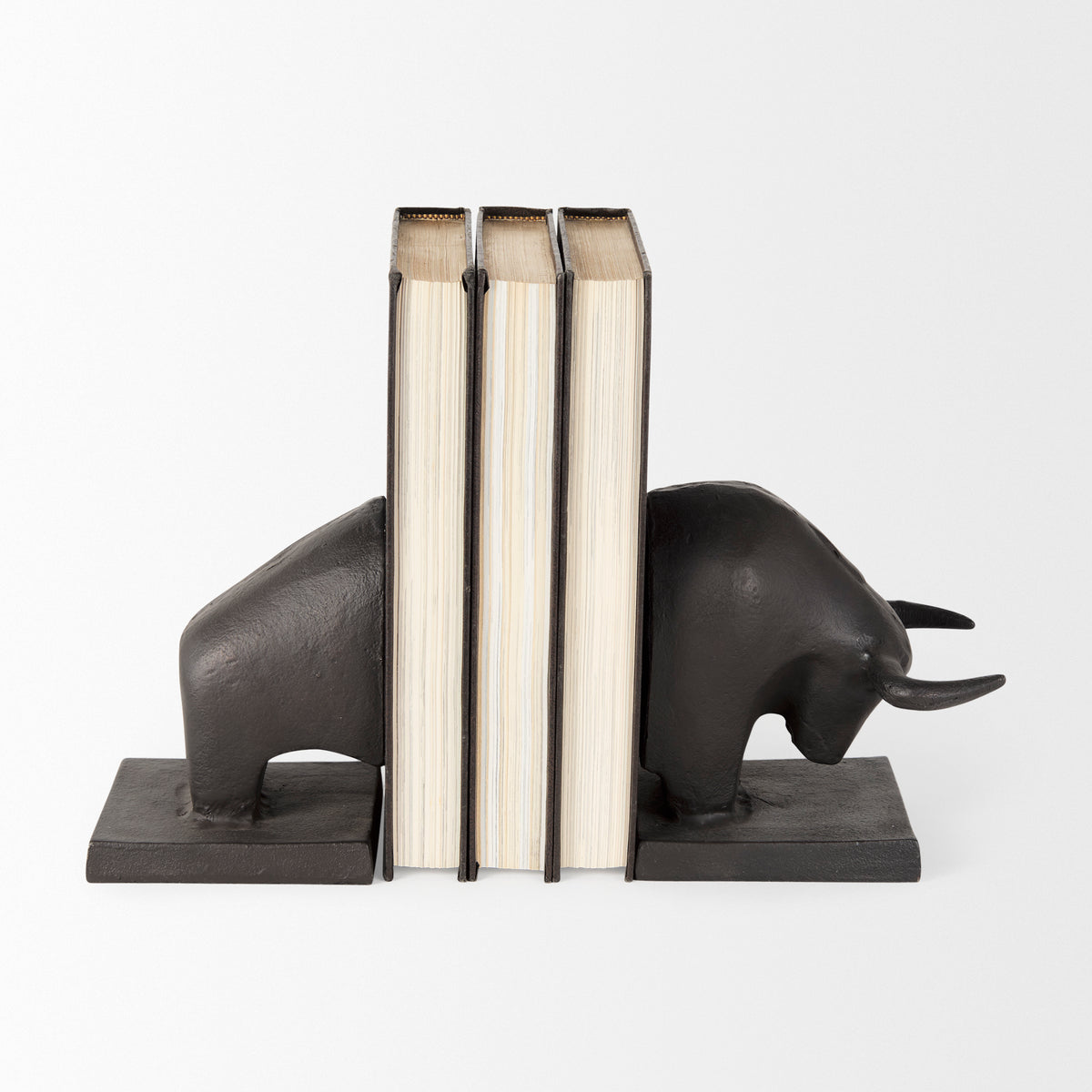 Tauro III (Set of 2) 10L x 5W Black Cast Aluminum Raging Bull Bookends-Bookends-DECOROLALA