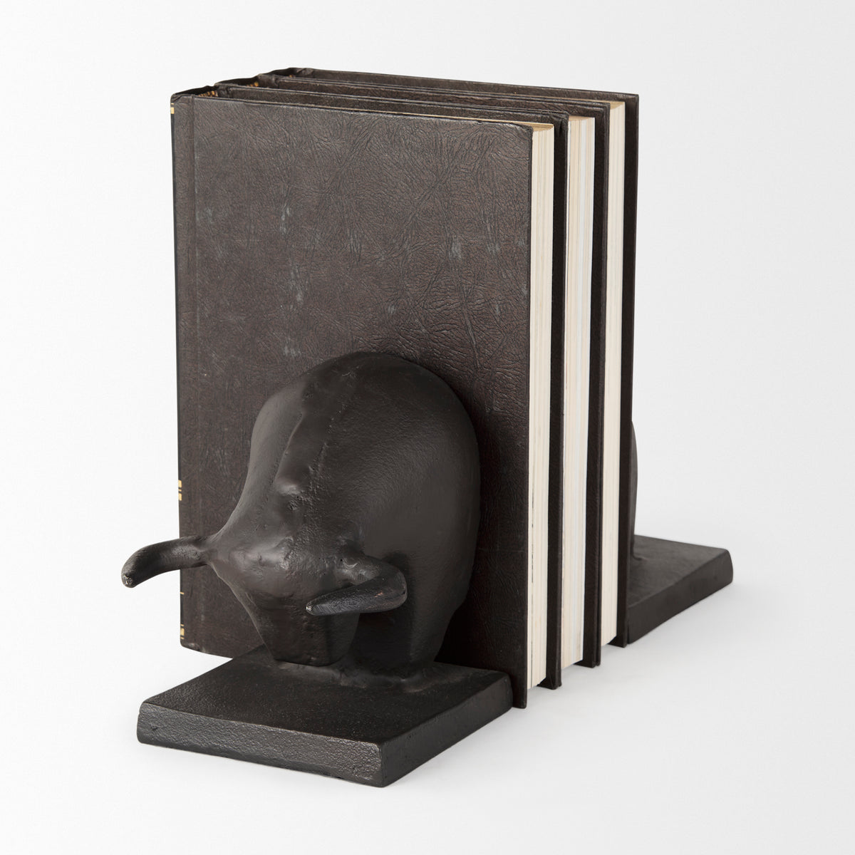 Tauro III (Set of 2) 10L x 5W Black Cast Aluminum Raging Bull Bookends-Bookends-DECOROLALA