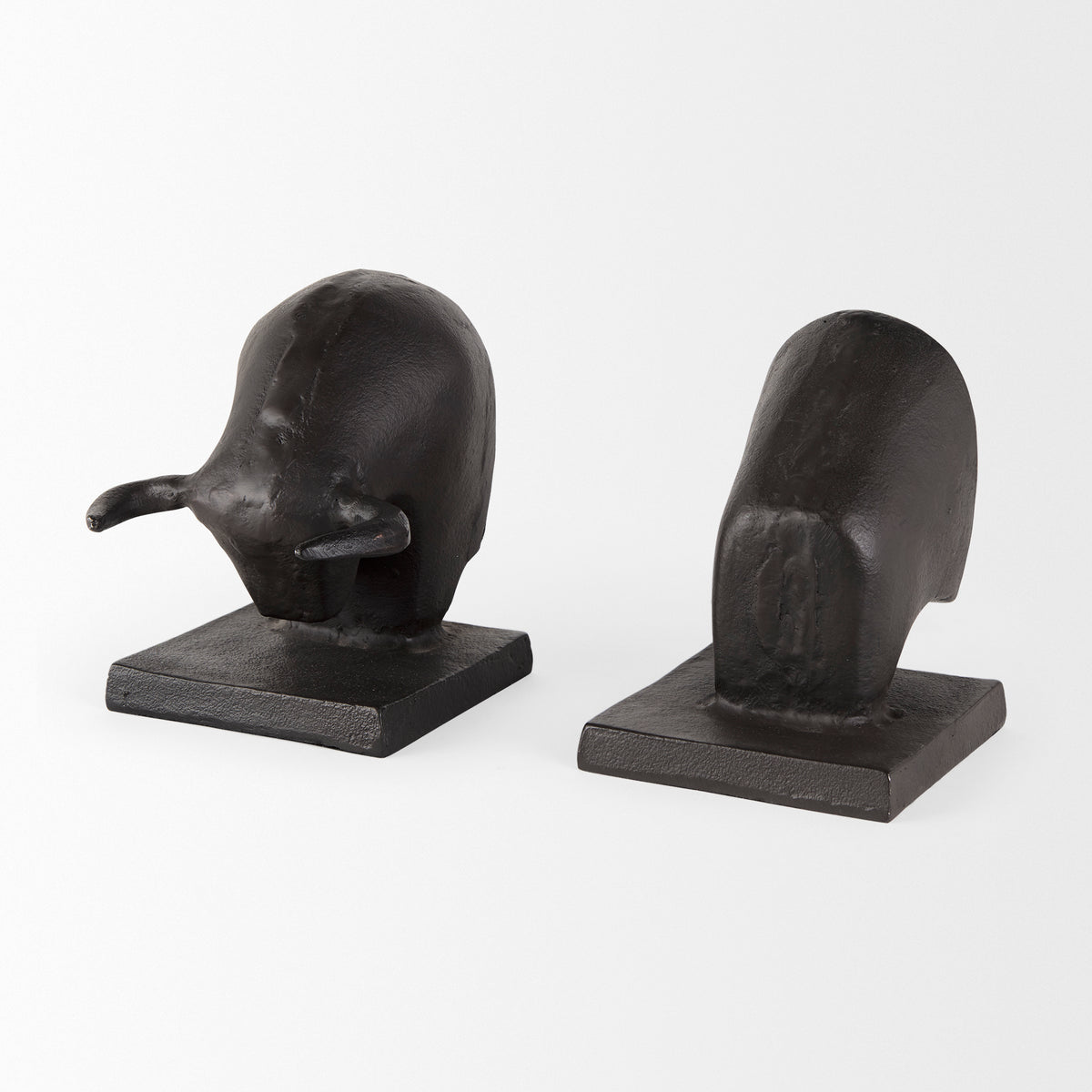 Tauro III (Set of 2) 10L x 5W Black Cast Aluminum Raging Bull Bookends-Bookends-DECOROLALA