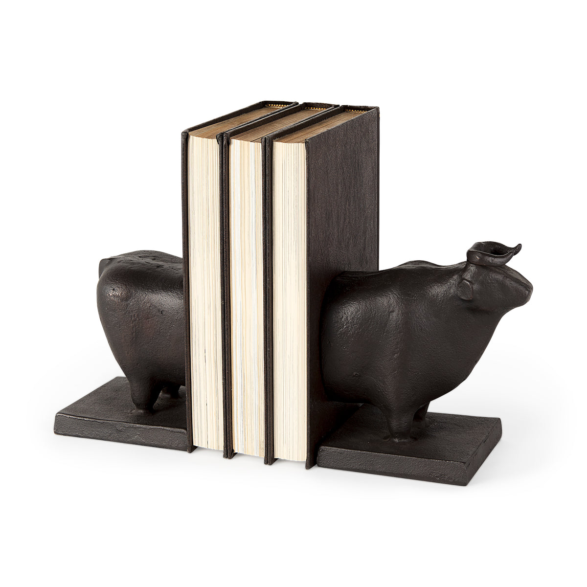 Taurus III (Set of 2) 9L x 4W Black Cast Aluminum Bull Bookends-Bookends-DECOROLALA