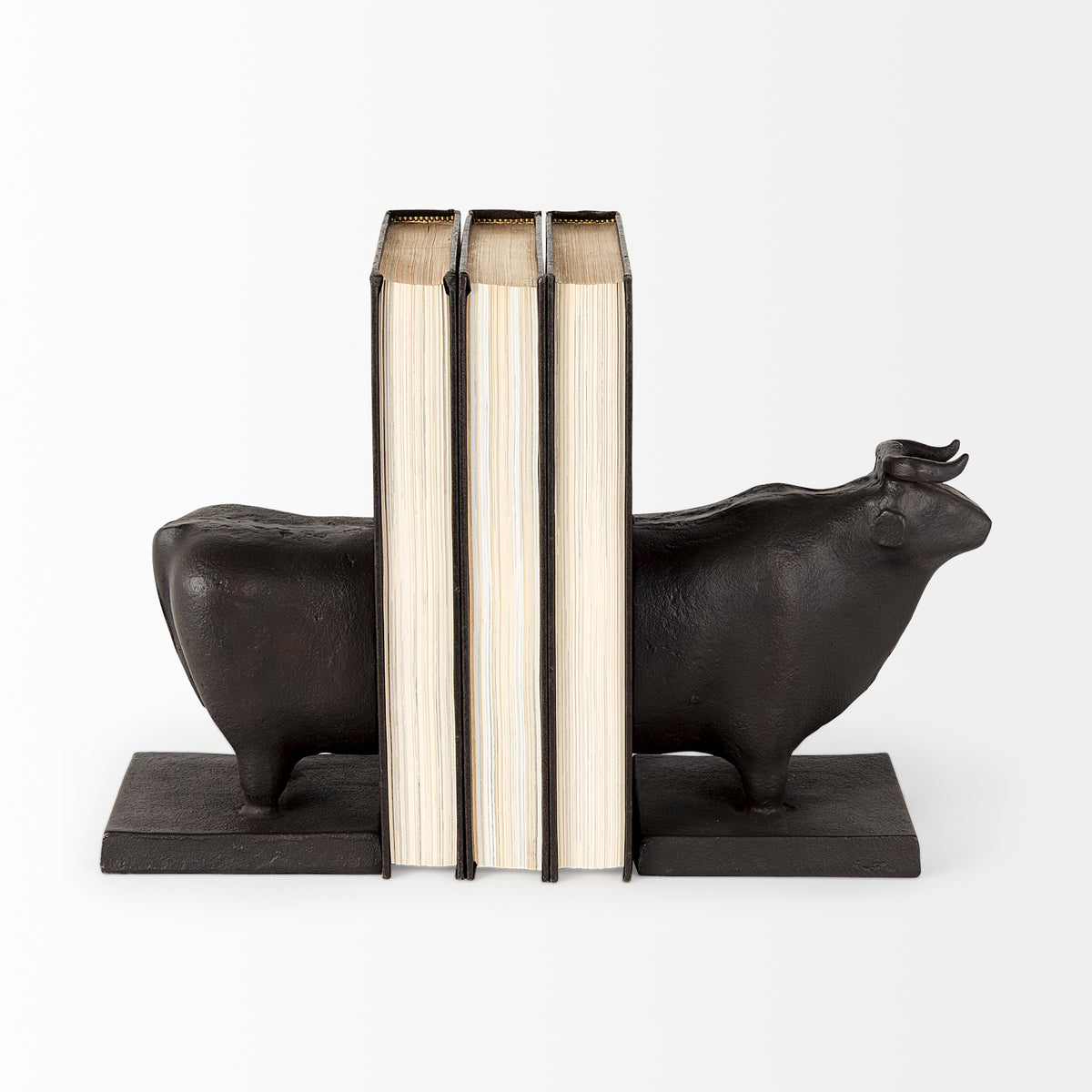 Taurus III (Set of 2) 9L x 4W Black Cast Aluminum Bull Bookends-Bookends-DECOROLALA
