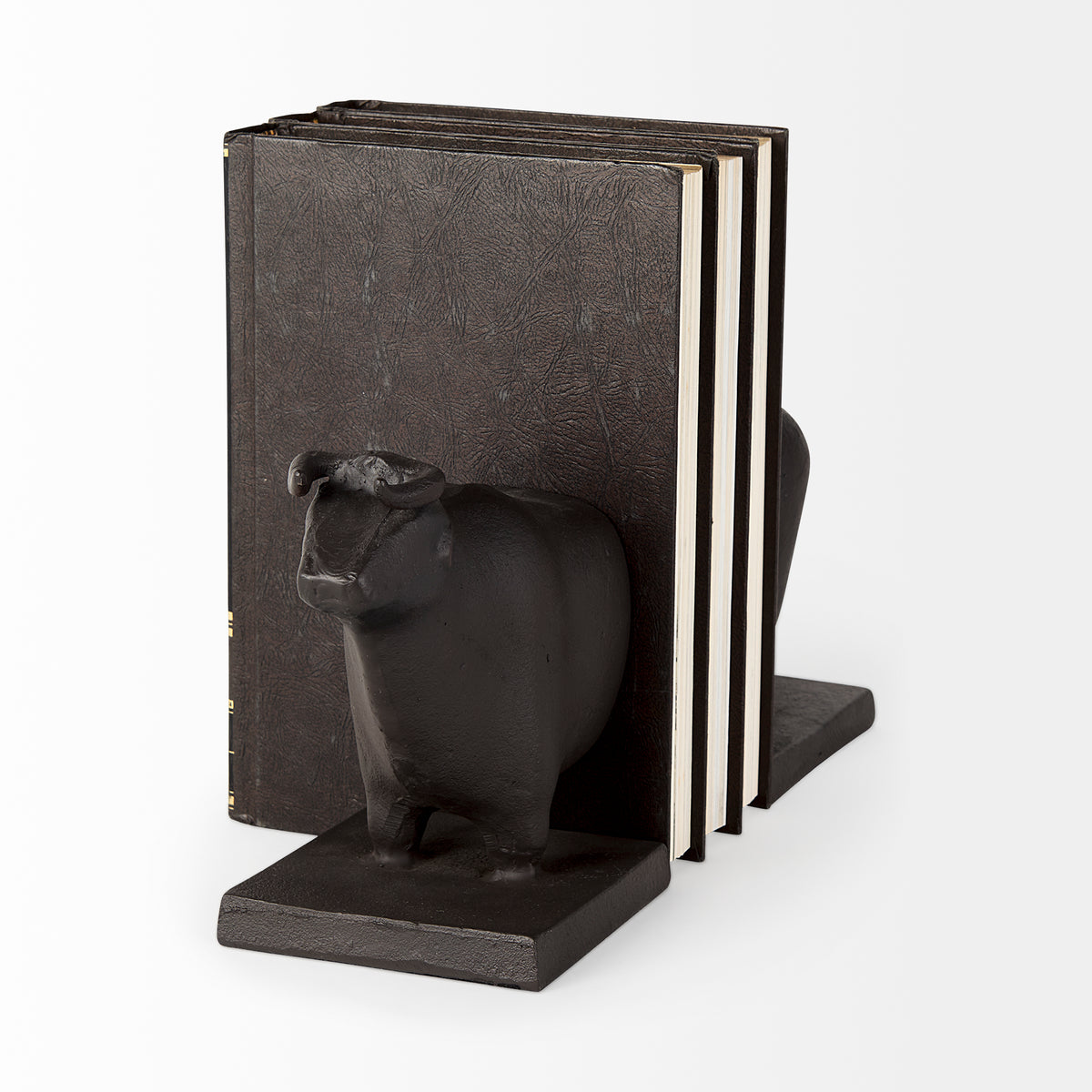 Taurus III (Set of 2) 9L x 4W Black Cast Aluminum Bull Bookends-Bookends-DECOROLALA
