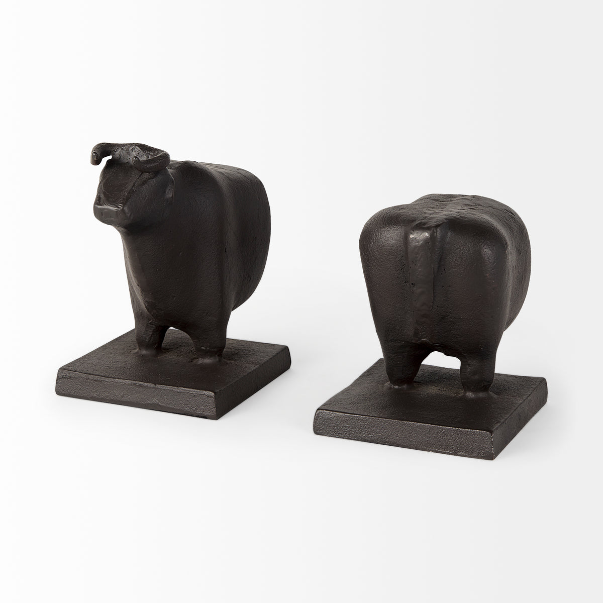 Taurus III (Set of 2) 9L x 4W Black Cast Aluminum Bull Bookends-Bookends-DECOROLALA