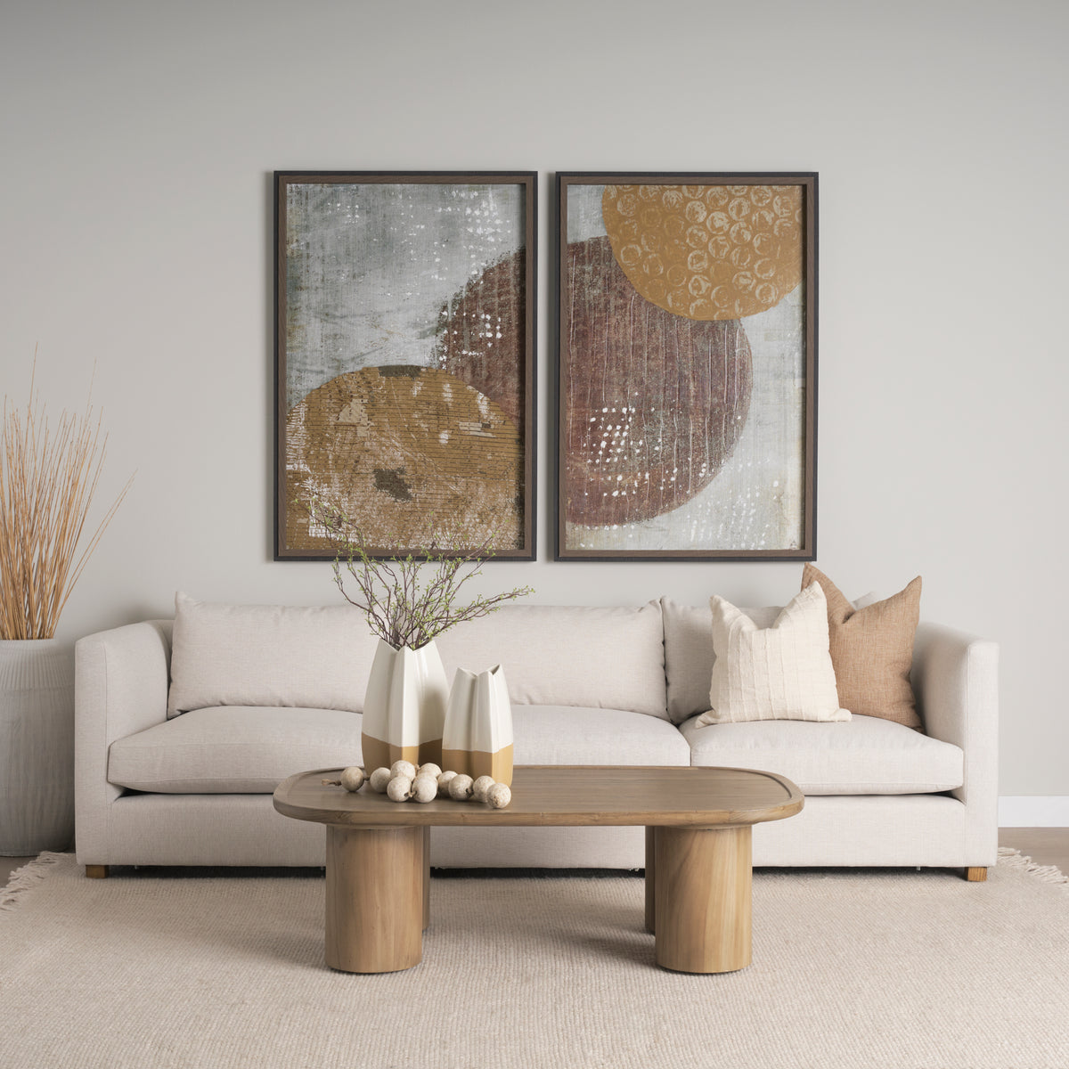Tavi Rectangular Natural Brown w/ Column Legs Coffee Table-Coffee Tables-DECOROLALA