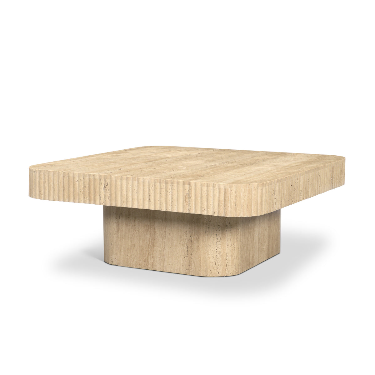 Tavora Ribbed Square Travertine Coffee Table-Coffee Tables-DECOROLALA