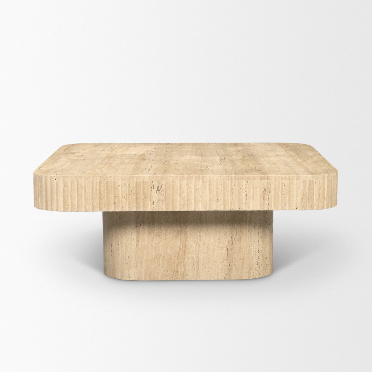 Tavora Ribbed Square Travertine Coffee Table-Coffee Tables-DECOROLALA
