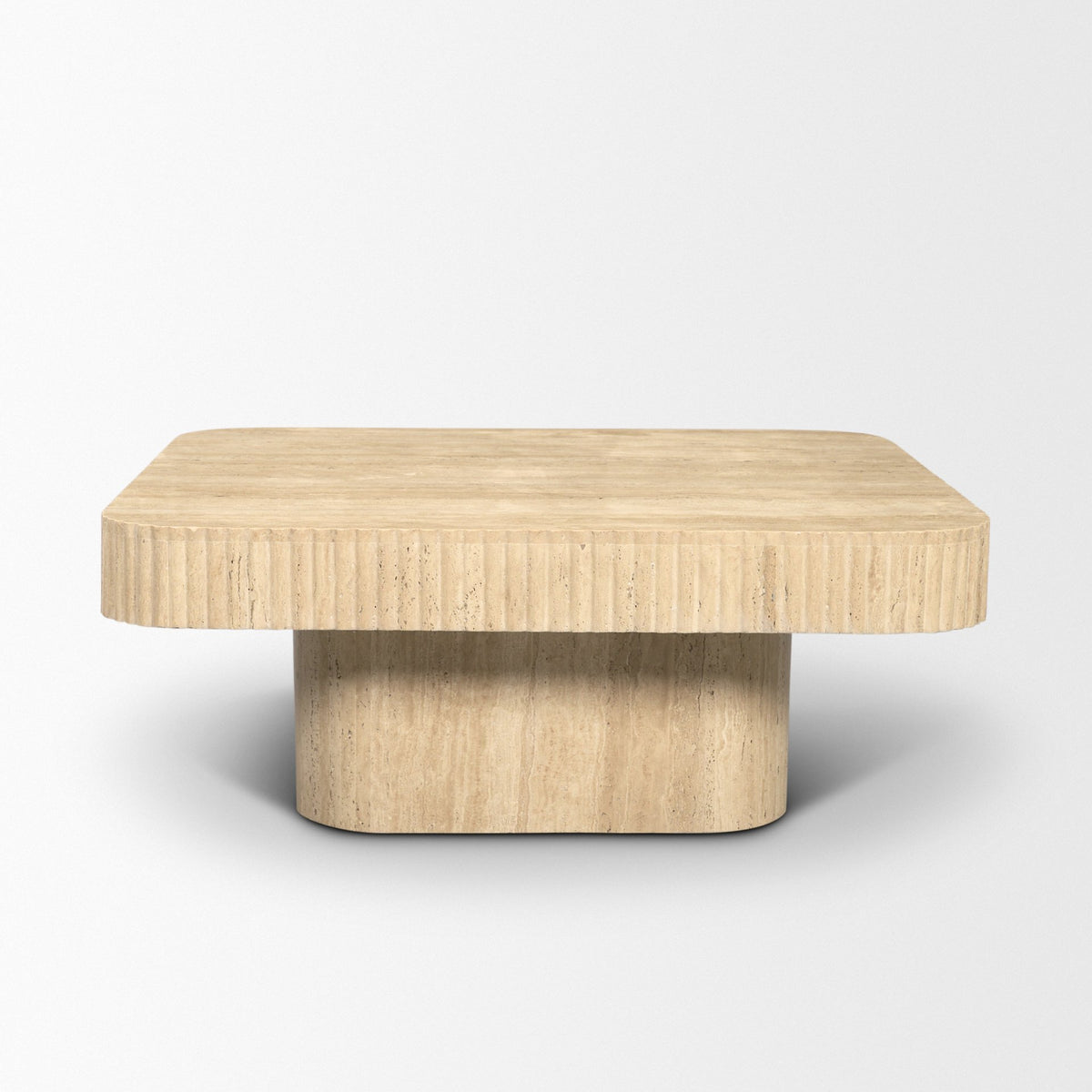 Tavora Ribbed Square Travertine Coffee Table-Coffee Tables-DECOROLALA
