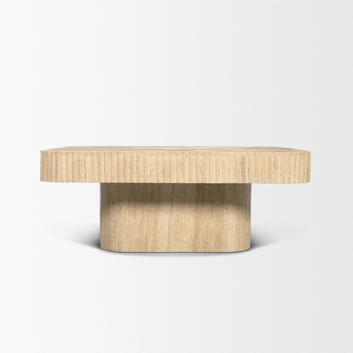 Tavora Ribbed Square Travertine Coffee Table-Coffee Tables-DECOROLALA