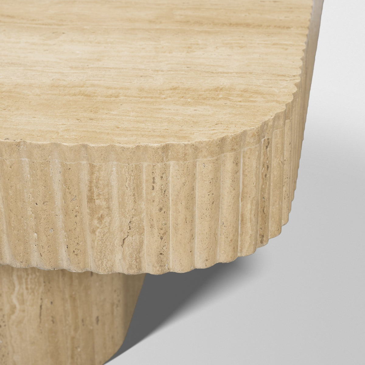 Tavora Ribbed Square Travertine Coffee Table-Coffee Tables-DECOROLALA