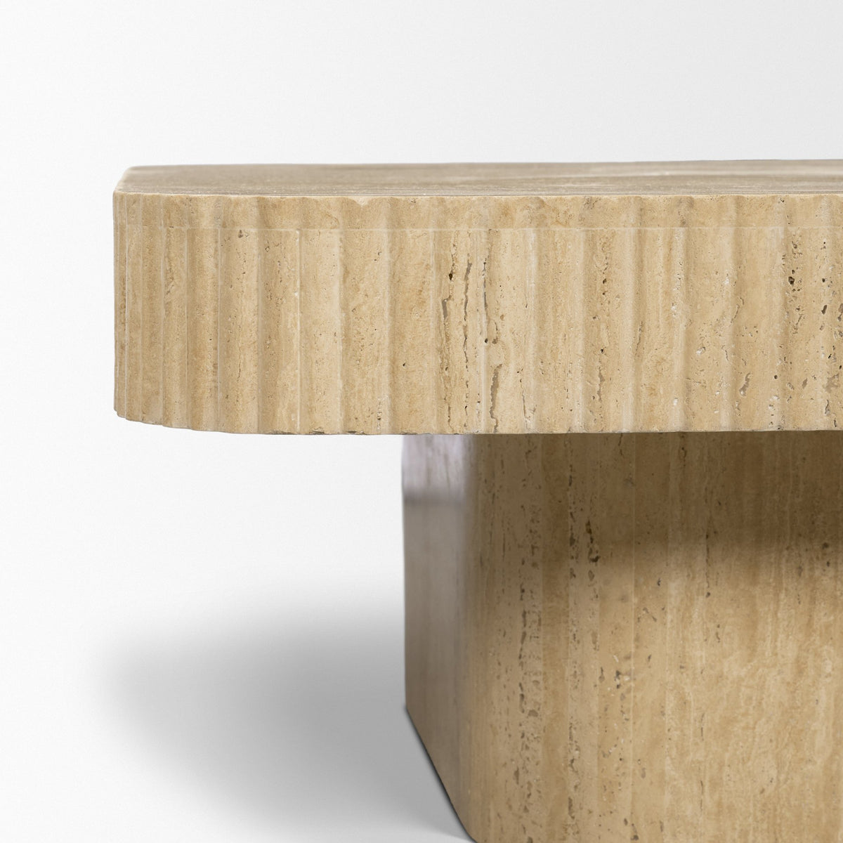 Tavora Ribbed Square Travertine Coffee Table-Coffee Tables-DECOROLALA
