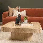 Tavora Ribbed Square Travertine Coffee Table-Coffee Tables-DECOROLALA