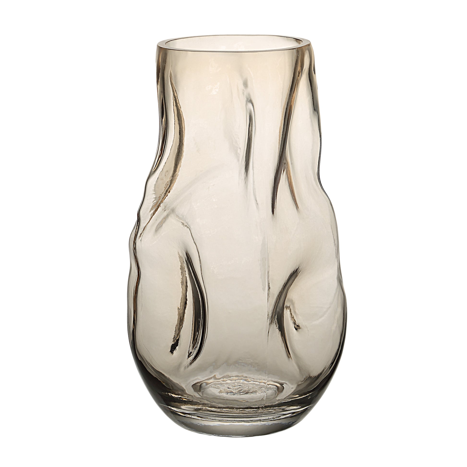 Tawny Indoor Mouth Blown Glass Glass Vase, Beige-Glass Vase-DECOROLALA