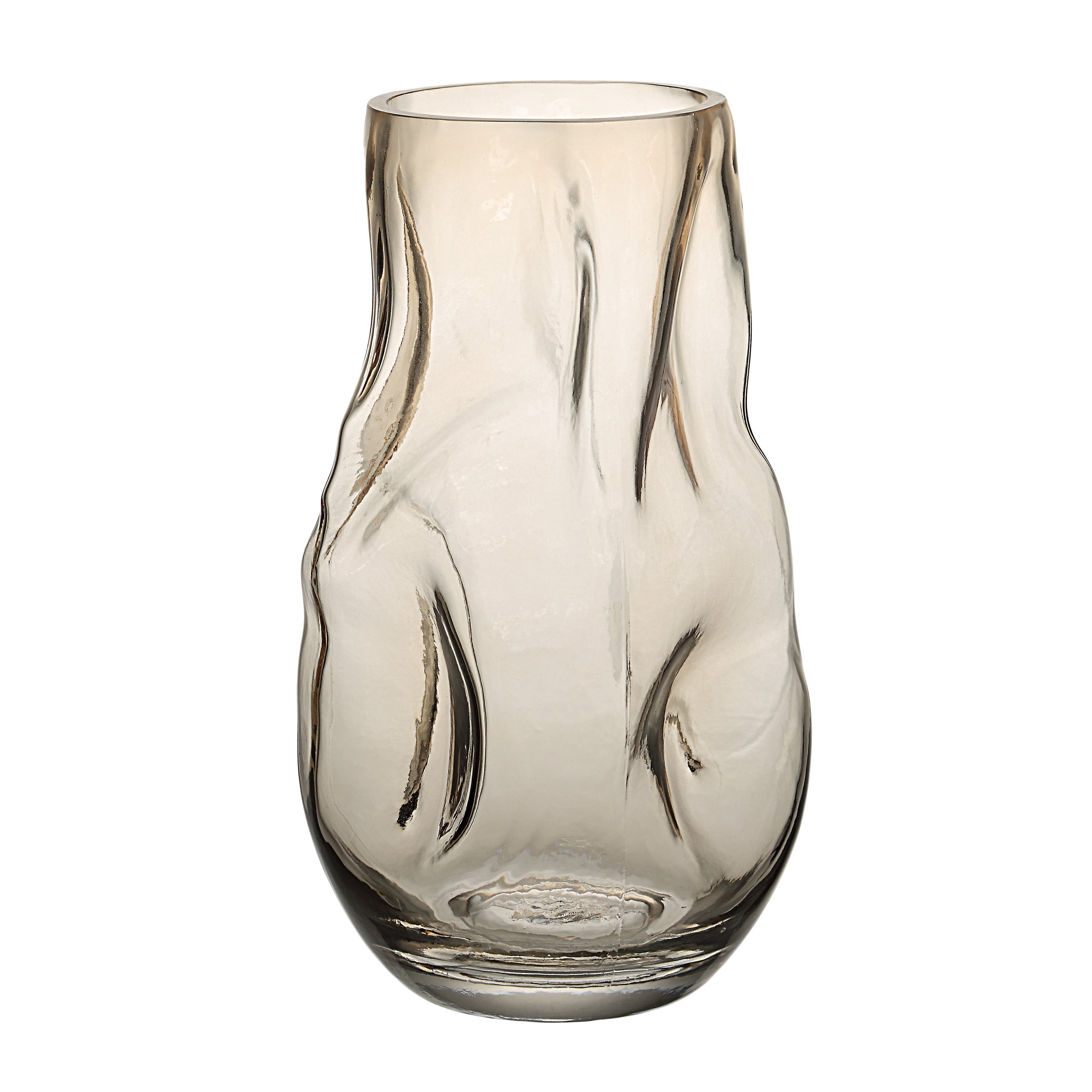Tawny Indoor Mouth Blown Glass Glass Vase, Beige-Glass Vase-DECOROLALA