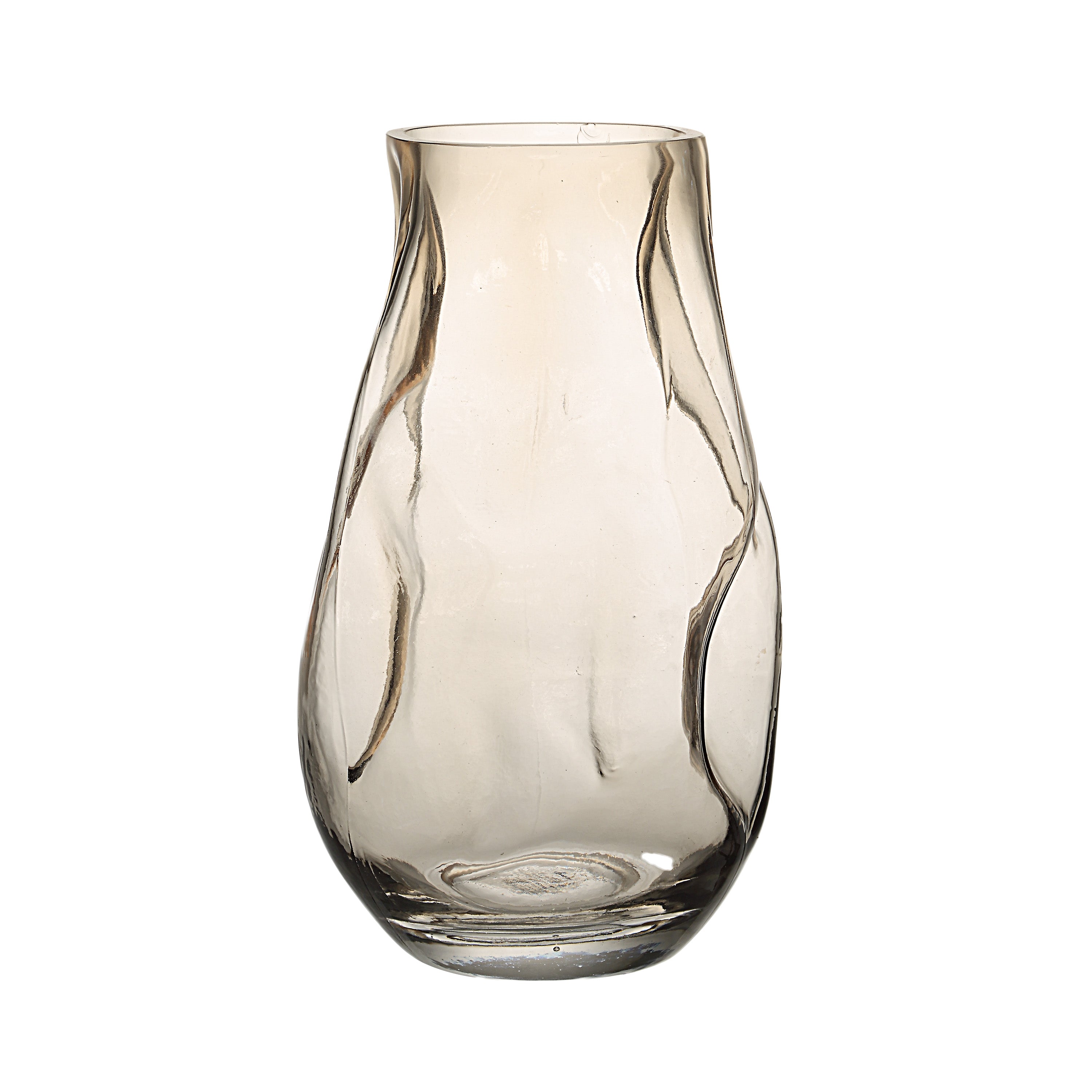Tawny Indoor Mouth Blown Glass Glass Vase, Beige-Glass Vase-DECOROLALA