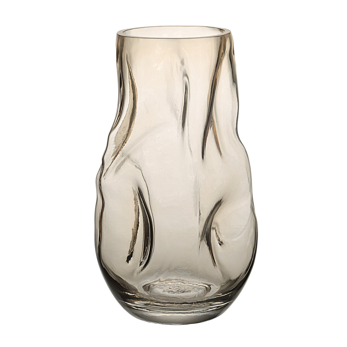 Tawny Indoor Mouth Blown Glass Glass Vase, Beige-Vases-DECOROLALA