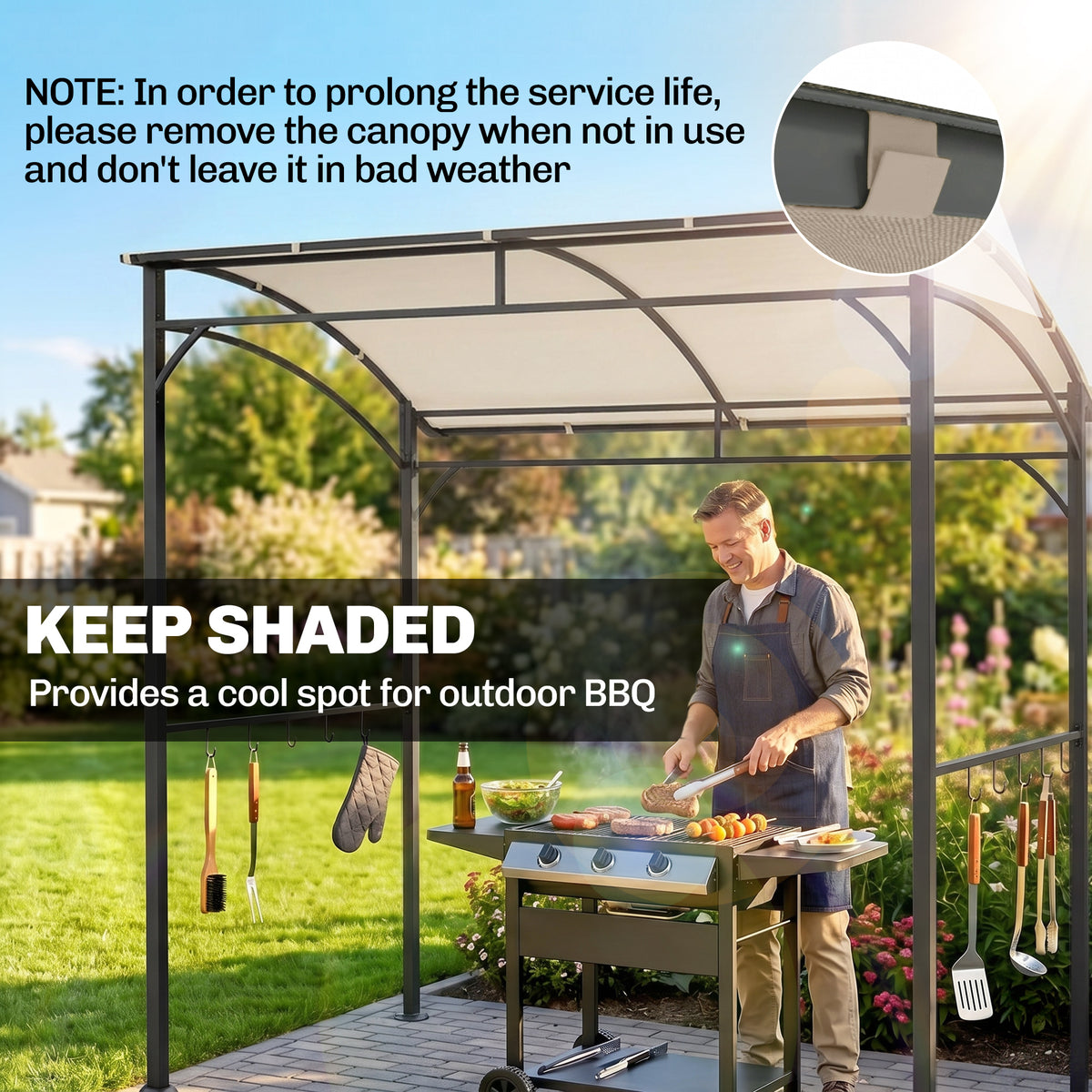 7' x 5' BBQ Grill Gazebo - Beige Steel Frame Canopy