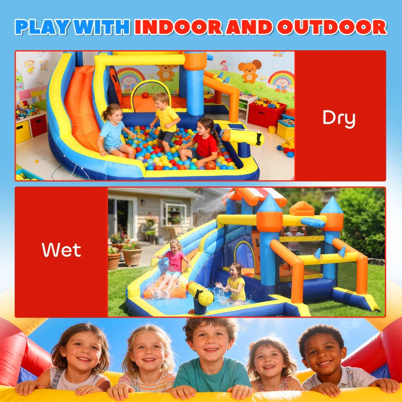 Qaba Inflatable Bouncy Castle with Slide, Pool and Blower