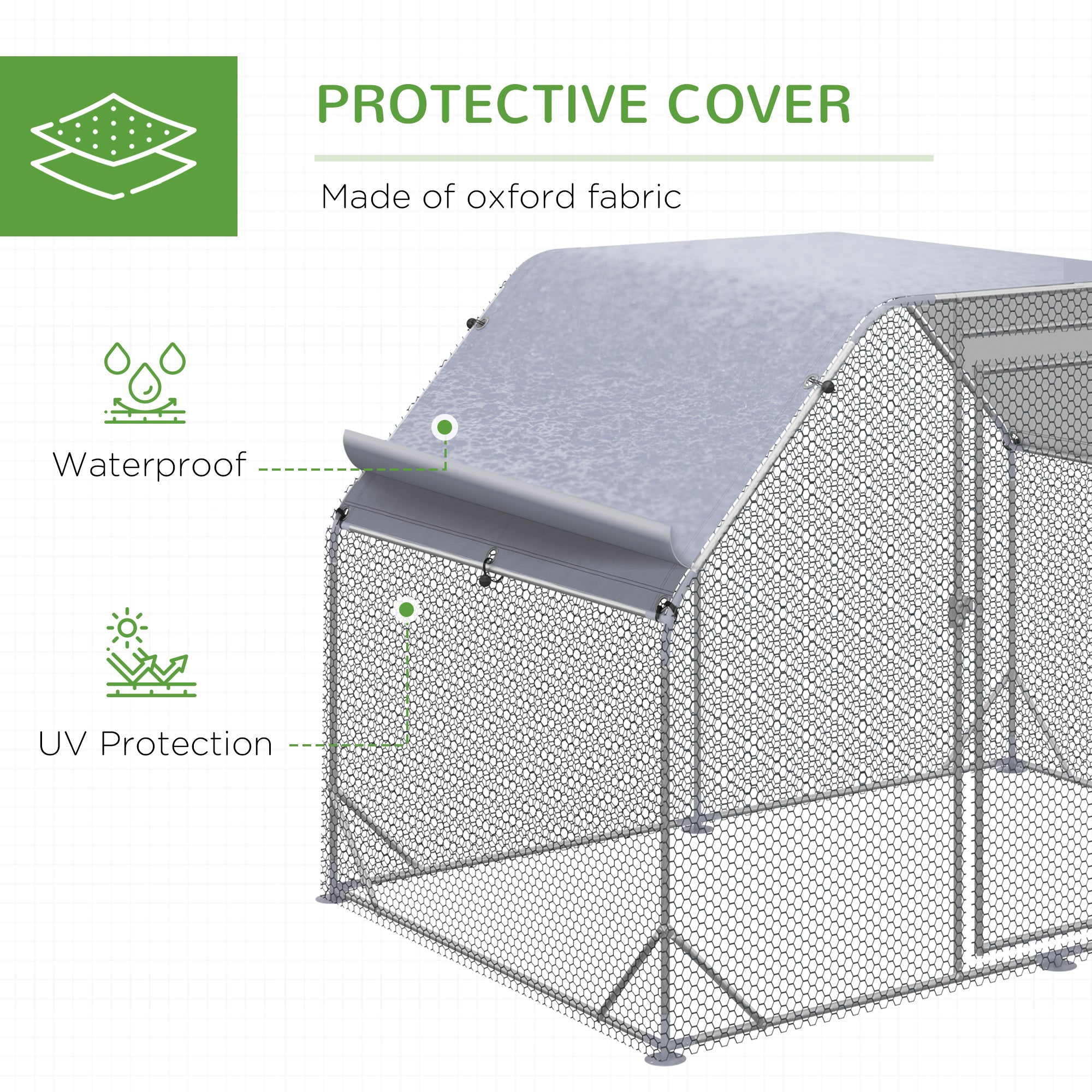 Chicken Run Outdoor, Galvanized Large Metal Chicken Coop Cage, Walk-in Enclosure Poultry Hen Run House Playpen Rabbit Hutch with Flat Roof, Cover, 9.2'x6.2'x6.5', Silver