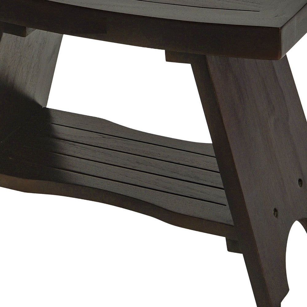 Teak Rectangular Shower Bench With Shelf In Brown Finish-Shower Benches-DECOROLALA