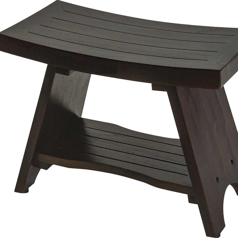 Teak Rectangular Shower Bench With Shelf In Brown Finish-Shower Benches-DECOROLALA