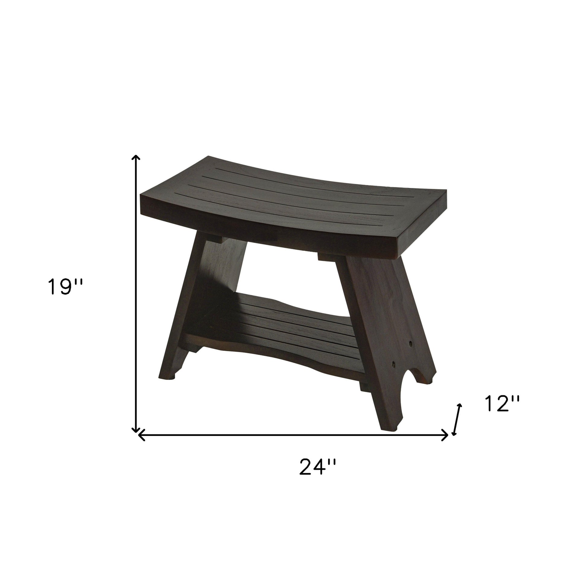 Teak Rectangular Shower Bench With Shelf In Brown Finish-Shower Benches-DECOROLALA