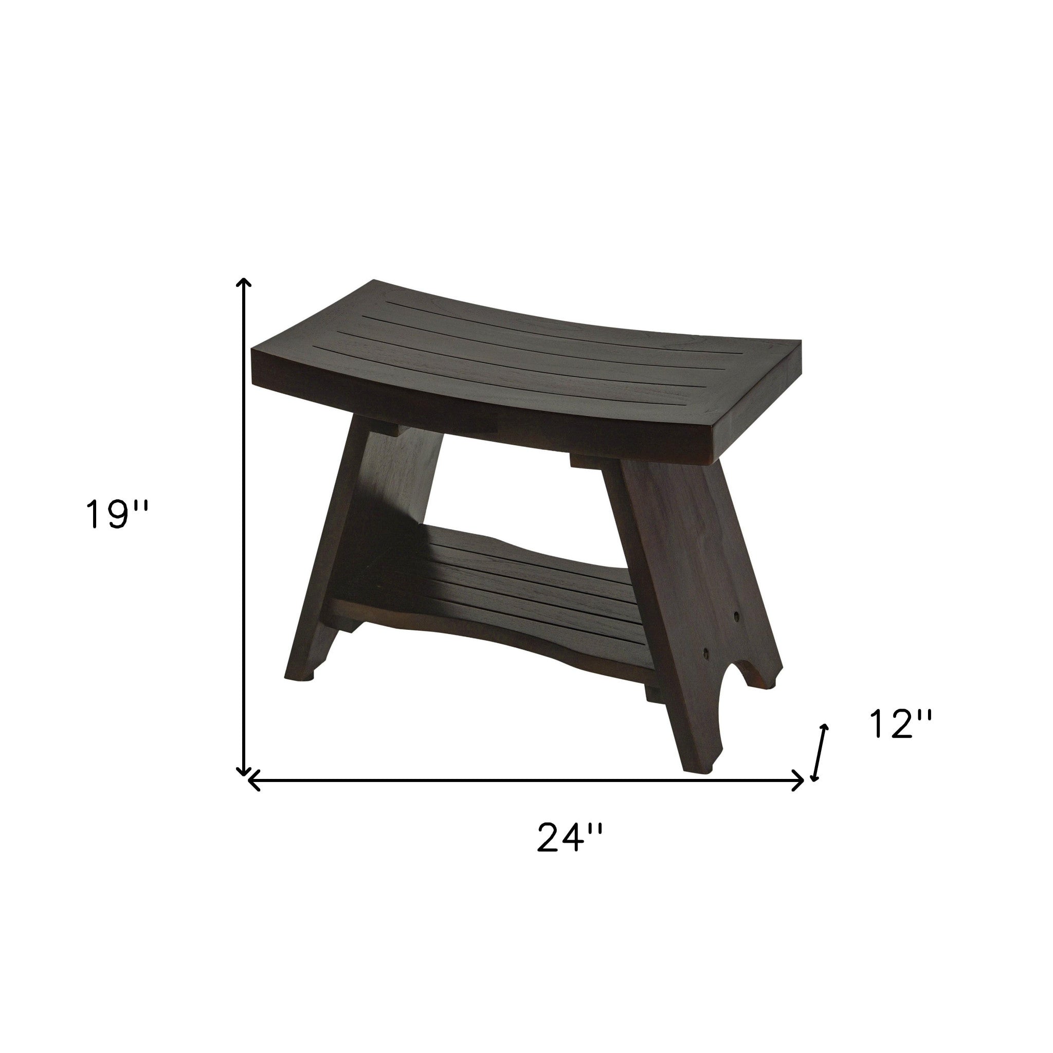 Teak Rectangular Shower Bench With Shelf In Brown Finish-Shower Benches-DECOROLALA