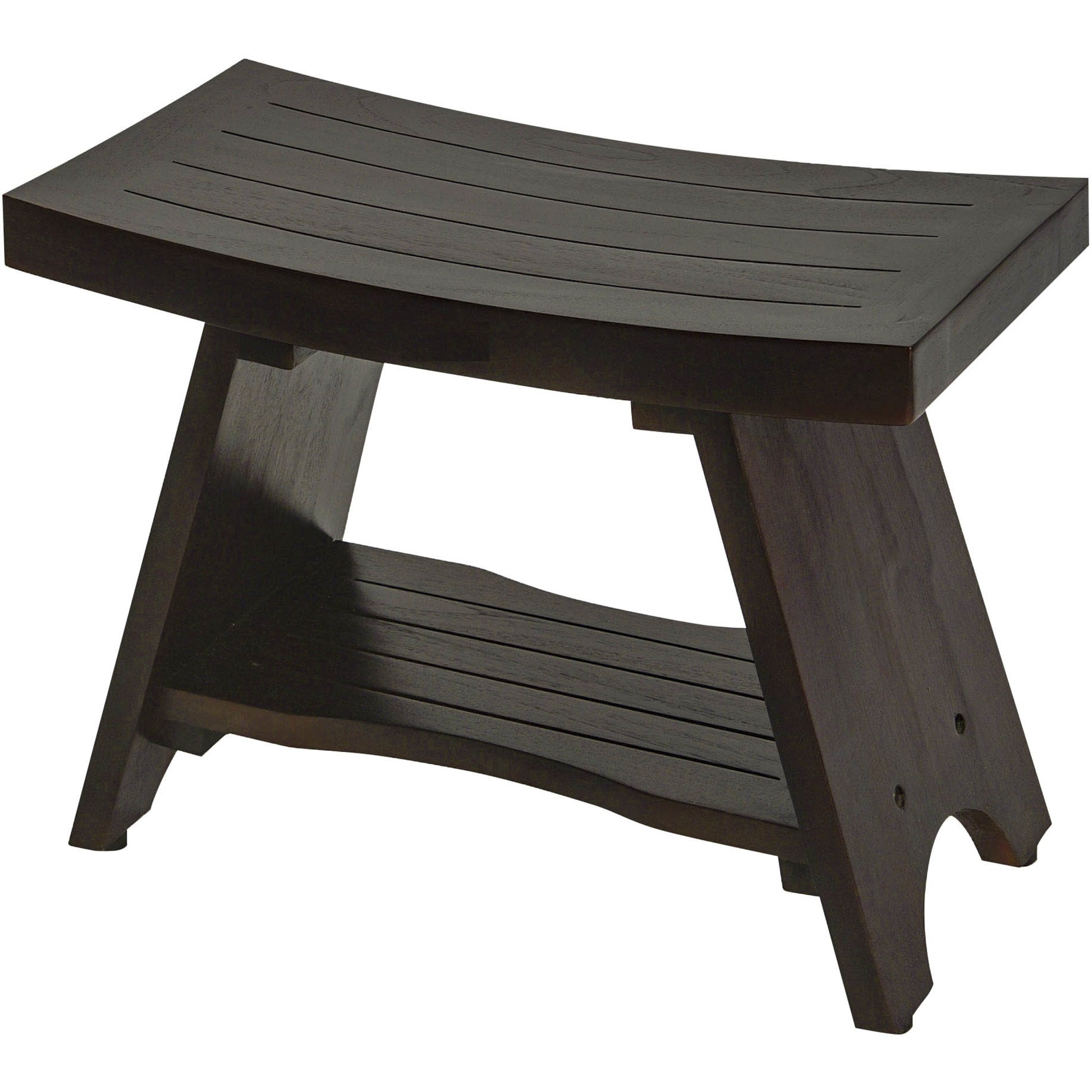 Teak Rectangular Shower Bench With Shelf In Brown Finish-Shower Benches-DECOROLALA