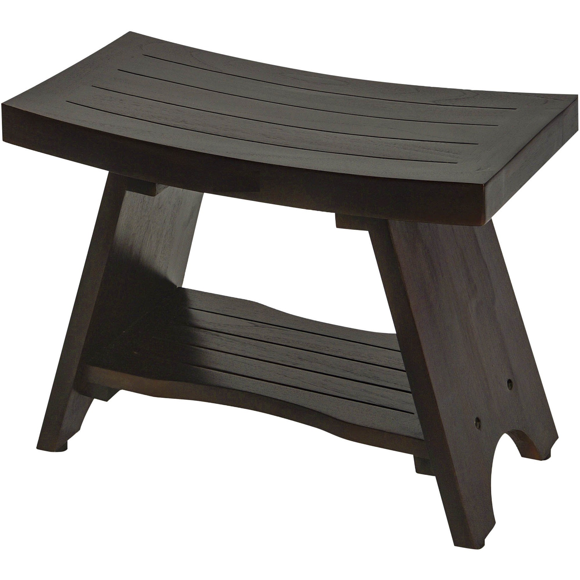 Teak Rectangular Shower Bench With Shelf In Brown Finish-Shower Benches-DECOROLALA