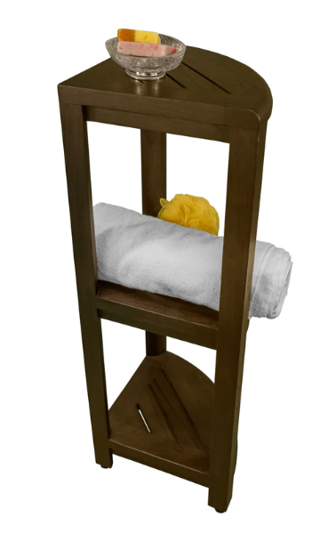 Teak Three Tier Corner Corner Shower Shelf In Brown Finish-Shower Benches-DECOROLALA