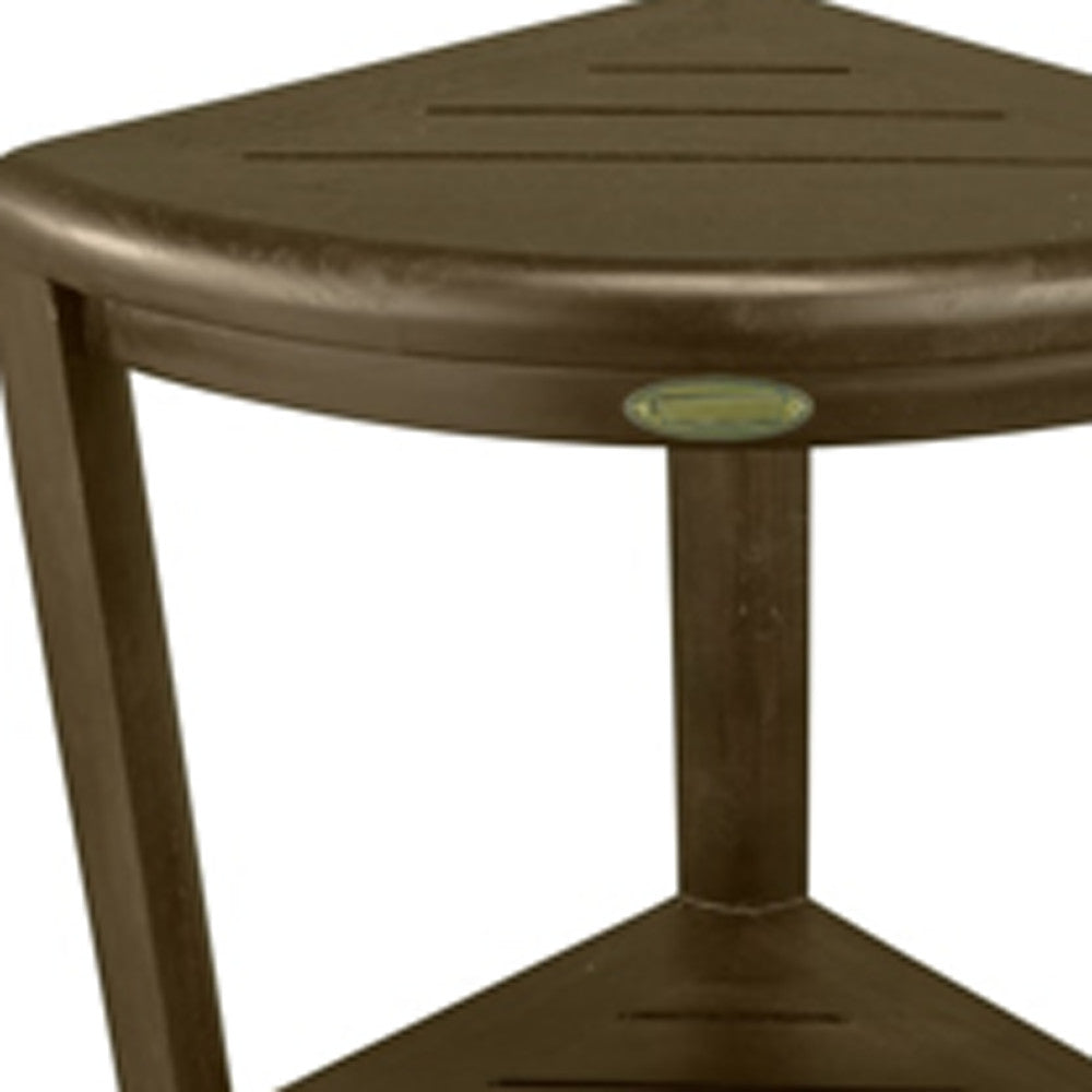 Teak Three Tier Corner Corner Shower Shelf In Brown Finish-Shower Benches-DECOROLALA