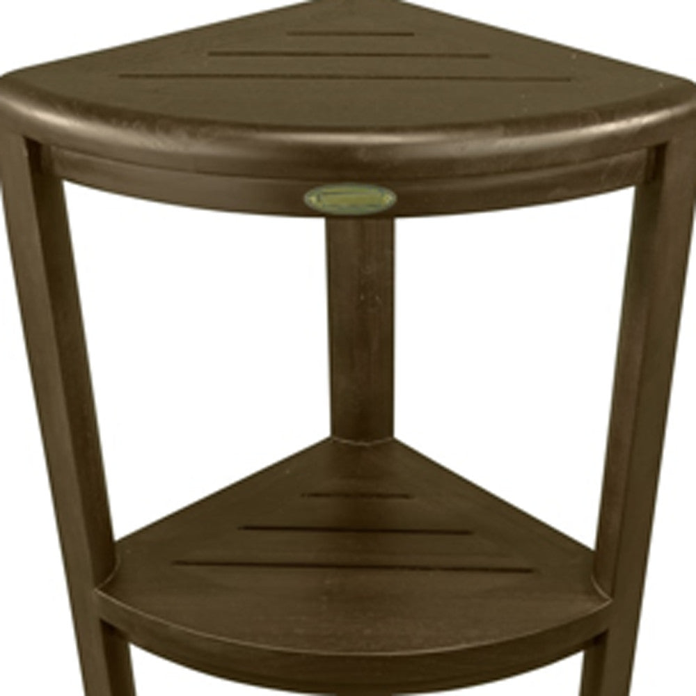 Teak Three Tier Corner Corner Shower Shelf In Brown Finish-Shower Benches-DECOROLALA