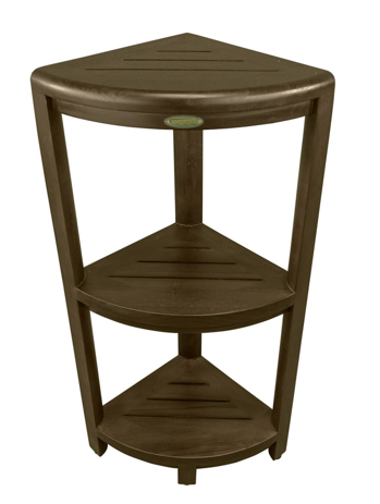 Teak Three Tier Corner Corner Shower Shelf In Brown Finish-Shower Benches-DECOROLALA